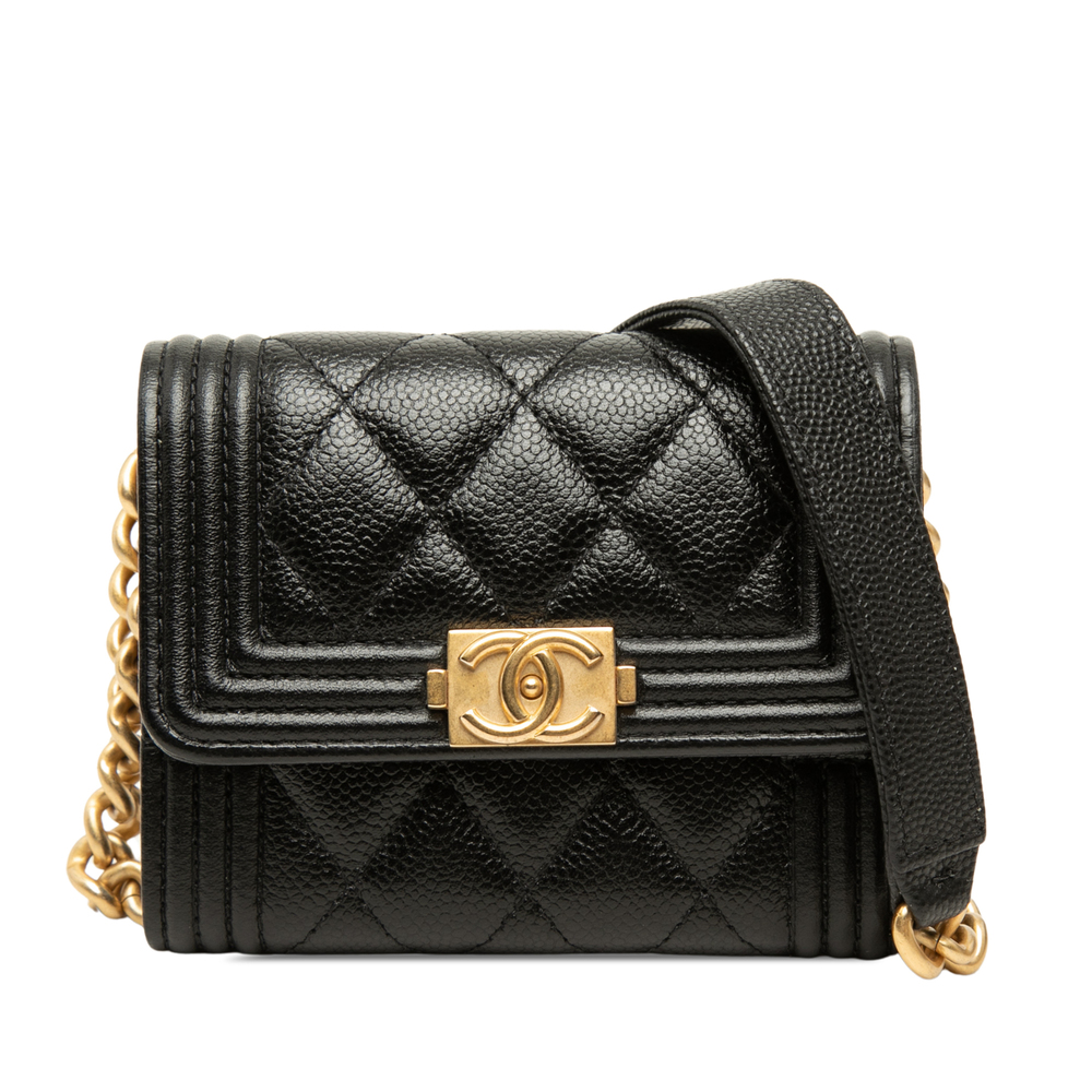 Pre-Loved Chanel Quilted Caviar Boy Card Holder with Chain